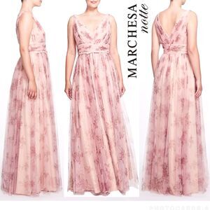 Marchesa Notte V-Neck Floral Tulle A-Line Gown Size 6